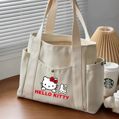 Hello Kitty Large Capacity Canvas Tote Available in Black, Beige, or Mustard, With A Variety Of Style Options - Just The Fly Way