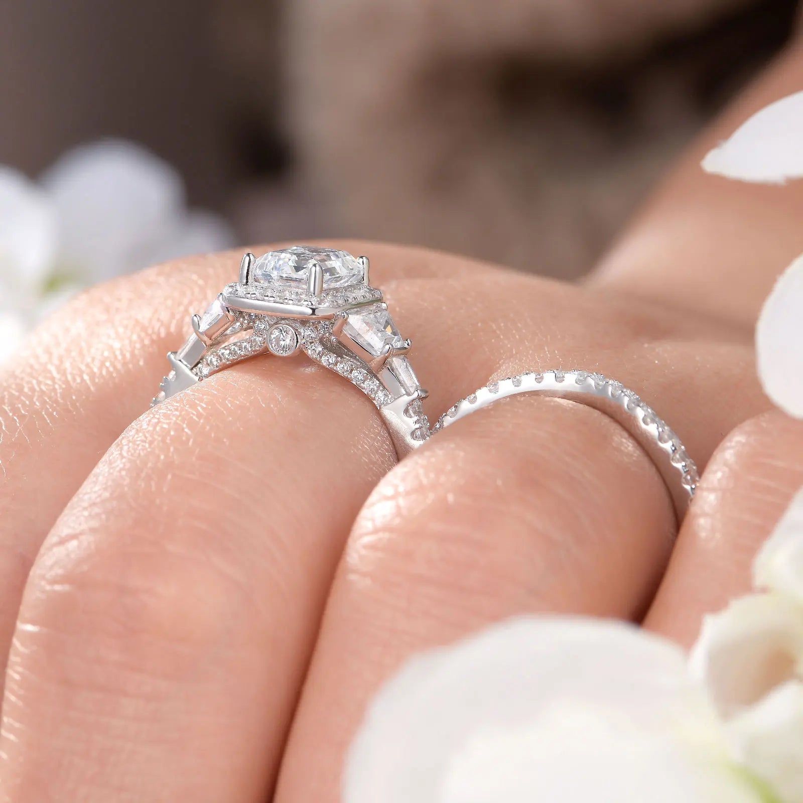 Fashionable, Bold and Beautiful DressNewshe Wedding Rings for Her AAAAA Cubic Zircon Women's Bridal Sets 925 Sterling Silver Emerald Cut Engagement Ring Size 5-10 - Just The Fly Way