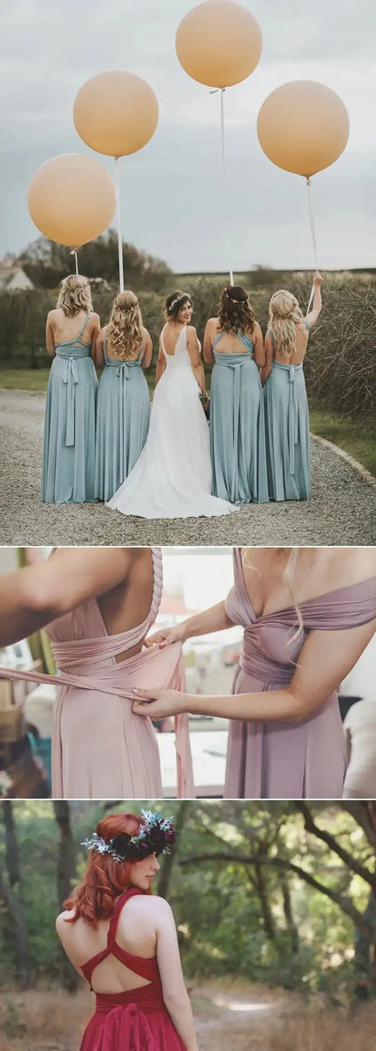 BABYONLINE Sexy Bridesmaid Dress Infinity Style Convertible Halter V neckline Gown Sleeveless Multiway Wrap Changable Guest Gown