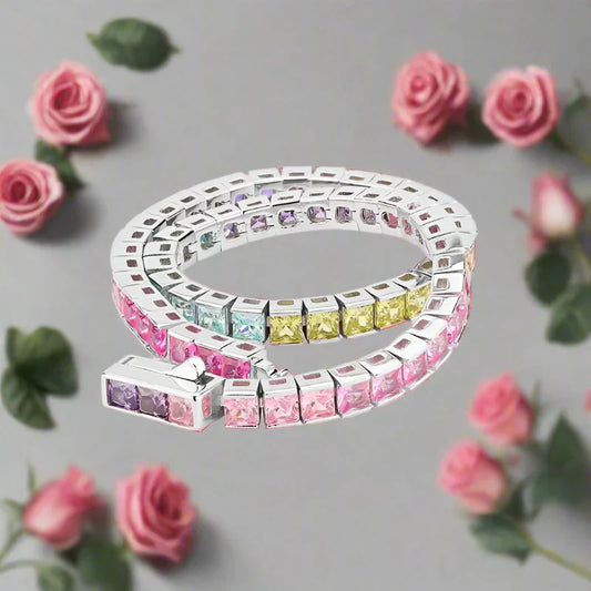Colorful CZ Tennis Bracelet - Shine Bright with Sterling Silver & Moissanite Charm - Just The Fly Way