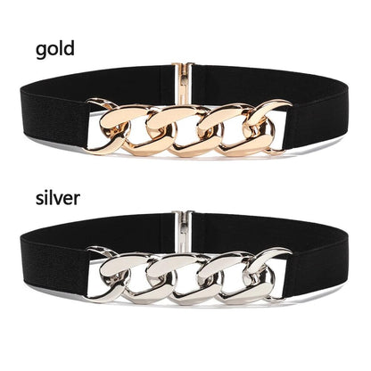 Fashion Elastic Belt, Gold or Silver Metal Buckle on Belt - Just The Fly Way
