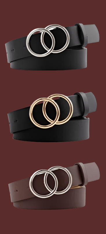 Fashion Belt with Silver or Gold Double Ring Buckle, PU - Just The Fly Way