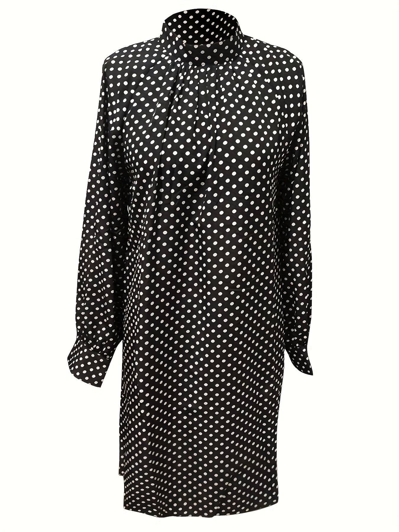 Variations of Polka Dot Print Dress, Elegant Mock Neck Long Sleeve Mini Dress, Women's Clothing by Polka Dot Print Dress, Elegant Mock Neck Long Sleeve Mini Dress, Women's ClothingApparel & Accessories > Clothing > Dressespolka-dot-print-dress-elegant-mock-neck-long-sleeve-mini-dress-womens-clothingDress