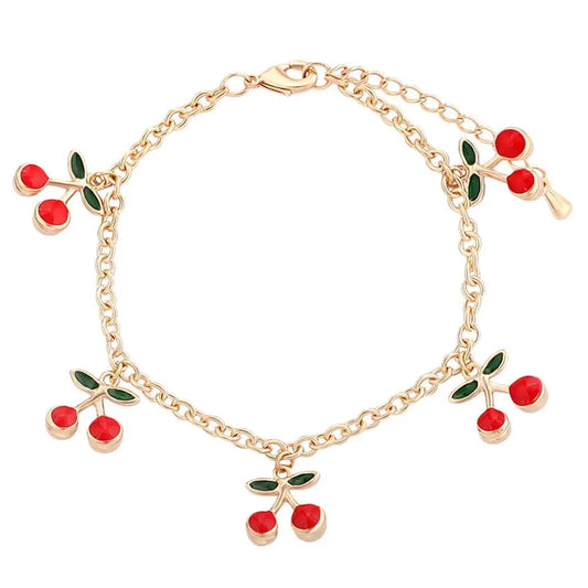 Cherry Charm Bracelet for Women - Cute Red Cherry Design - Just The Fly Way