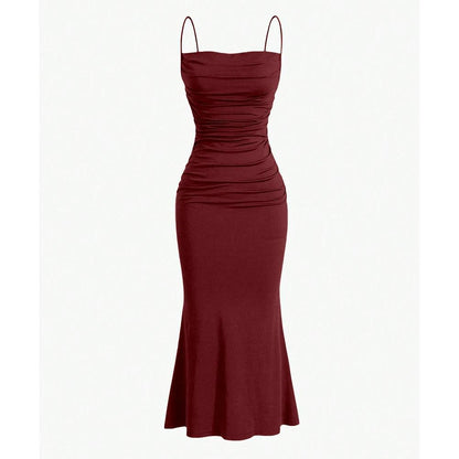 Slim Fitting Party Dress for Women - Elegant Burgundy - Just The Fly Way