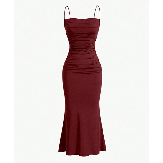 Slim Fitting Party Dress for Women - Elegant Burgundy - Just The Fly Way