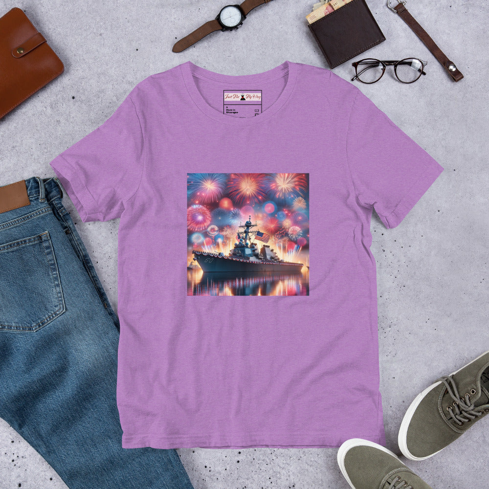 Unisex Patriotic US Navy Warship T-Shirt in a 100% Pre-Shrunken Cotton Sizes S-4XL - Just The Fly Way