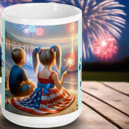 Patriotic Kids Enjoying Fireworks Over the Water - Just The Fly Way